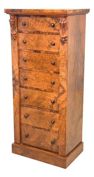 Burr Walnut Wellington Chest of Drawers, 1860s