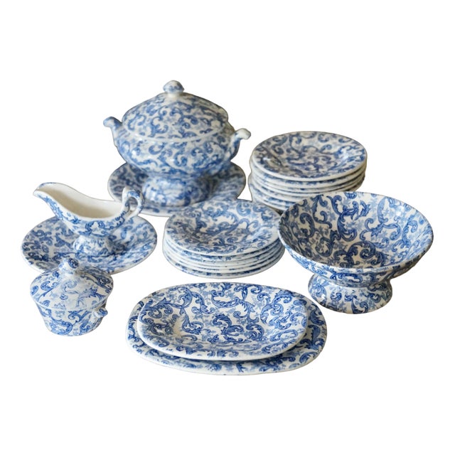 Antique Staffordshire Pottery Children's Dinner Service Toys Set from Ca 1880-1900, 1885, Set of 26 For Sale