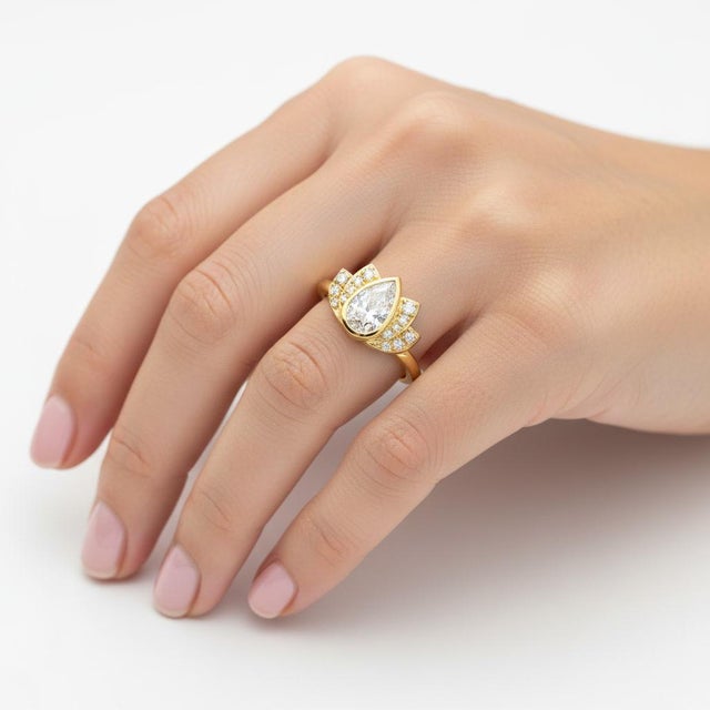 Lotus Gold Ring With Moissanite Silver, Gold, Size 6 For Sale - Image 10 of 11