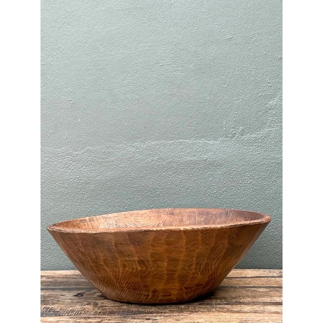 Chocolate Vintage Monumental Rustic Carved Wood Bowl For Sale - Image 8 of 12