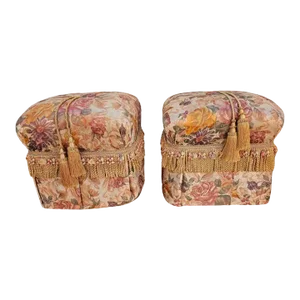 20th Century Modern Upholstered Decorative Footstools Ottomans, Pair