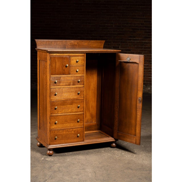 Early 20th Century Antique Quarter Sawn Armoire Cabinet by Aurora Furniture Co. For Sale - Image 5 of 14