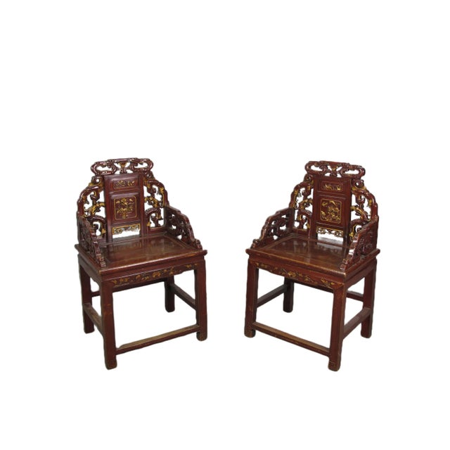 Early 20th Century Pair Antique Chinese Taishi Chairs 2 For Sale - Image 5 of 12
