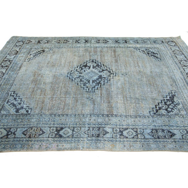 Antique Mahal Distressed Wool Rug With Medallion Design in Blue For Sale - Image 4 of 9