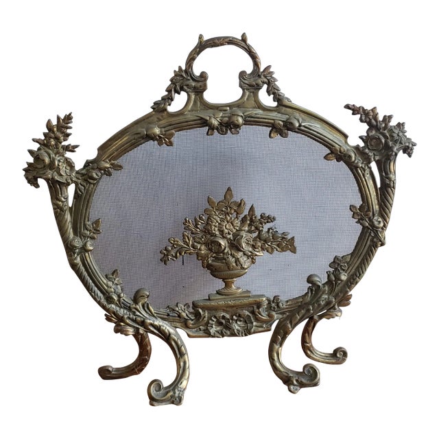 Antique French Louis XV Cast Brass Fire Screen, Circa 1880 For Sale