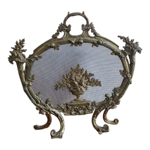 Antique French Louis XV Cast Brass Fire Screen, Circa 1880