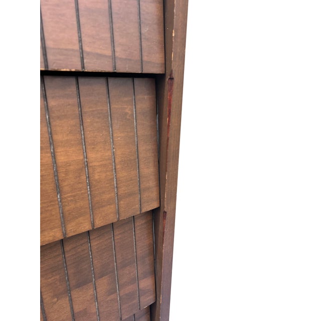 Vintage Mid Century Modern Tall Highboy Dresser in Tessellated Layered Design Chest of Drawers For Sale - Image 4 of 9