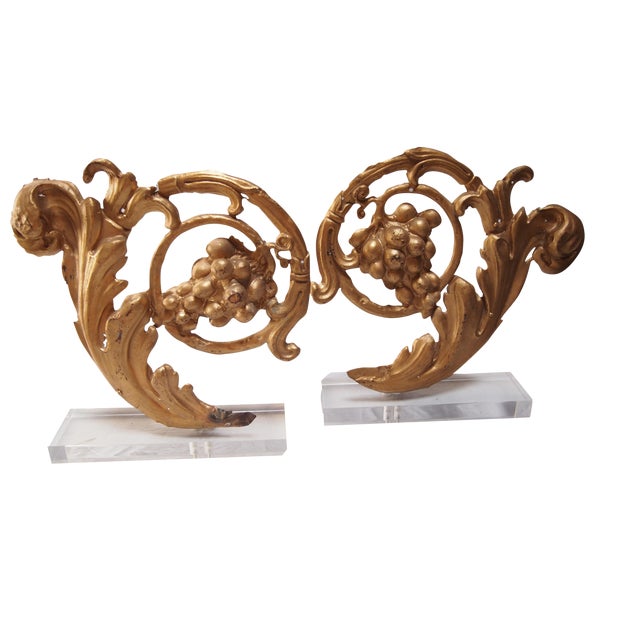 19th C. Gilt Metal Architectural Fragments - A Pair For Sale