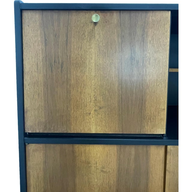 Mid-Century Modern Walnut Storage Cabinet / Credenza With Black Frame, 1950s For Sale - Image 9 of 17
