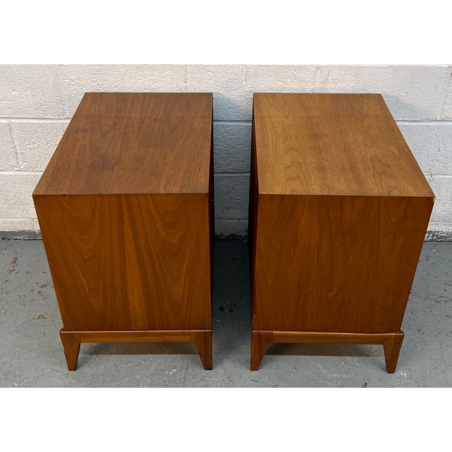 Brown Mid-Century Modern Three Drawer Walnut Nightstands, A Pair For Sale - Image 8 of 14