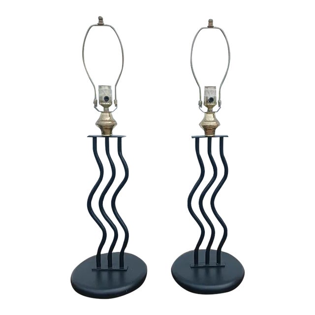 Pair of Mid 20th Century Postmodern Squiggle Table Lamps For Sale