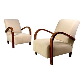 Vintage Art Deco Lounge Chairs in Fabric, 1930s, Set of 2 For Sale