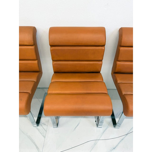 Set of 4 Lugano Chairs in Cognac Leather, I4 Mariani for Pace Collection, 1970's For Sale - Image 11 of 13