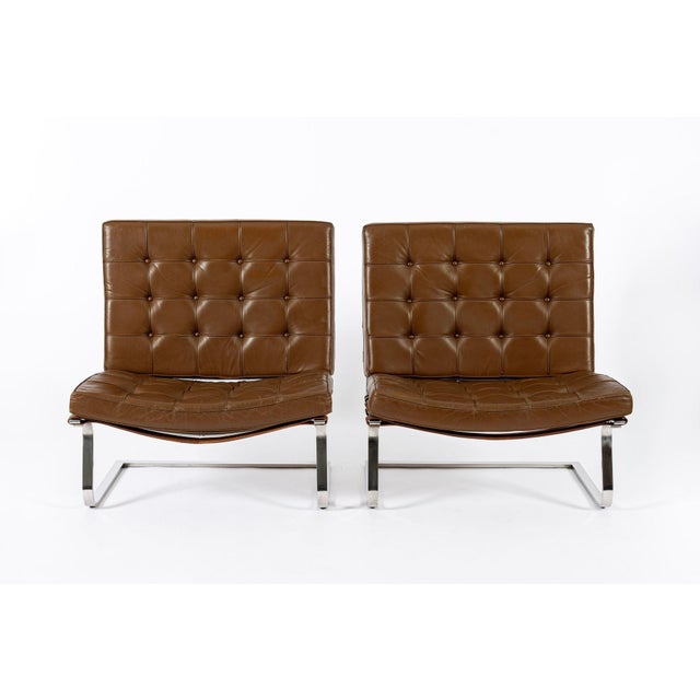 Knoll 1960s Pair Vintage Brown Tugendhat Lounge Chairs by Mies Van Der Rohe for Knoll For Sale - Image 4 of 17