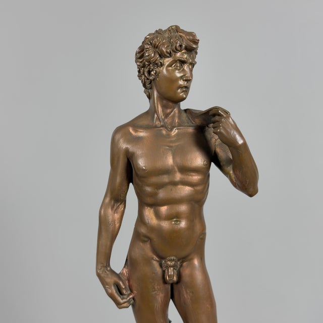 Sculpture of David in Bronzed Metal on Marble Base after Michelangelo, 20th Century For Sale - Image 6 of 13