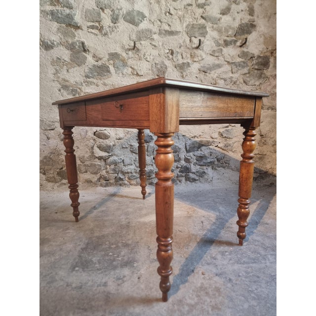 Antique French Oak Desk Table with Drawers, 1920s For Sale - Image 15 of 18