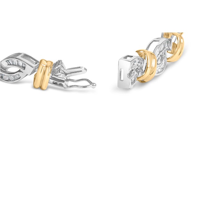 Unveil the essence of elegance intertwined with innovative design in this exquisite two-toned bracelet, masterfully...