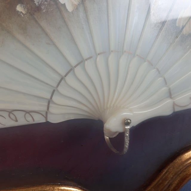 Gold Display Case with Hand-Painted Flower Theme Fan, 1960s For Sale - Image 8 of 11