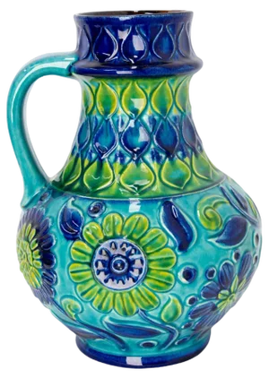 German Blue Pitcher or Vase in Glazed Ceramic Bay Keramik, 1950s