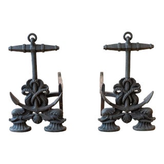 1920s Howes of Boston Anchor Andirons- a Pair For Sale