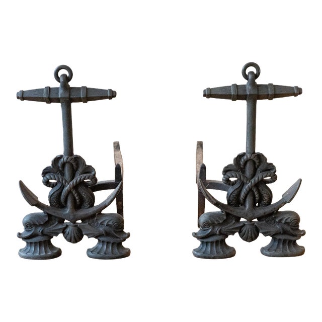 1920s Howes of Boston Anchor Andirons- a Pair For Sale