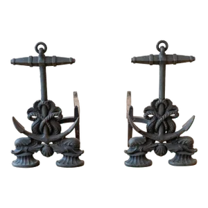 1920s Howes of Boston Anchor Andirons- a Pair