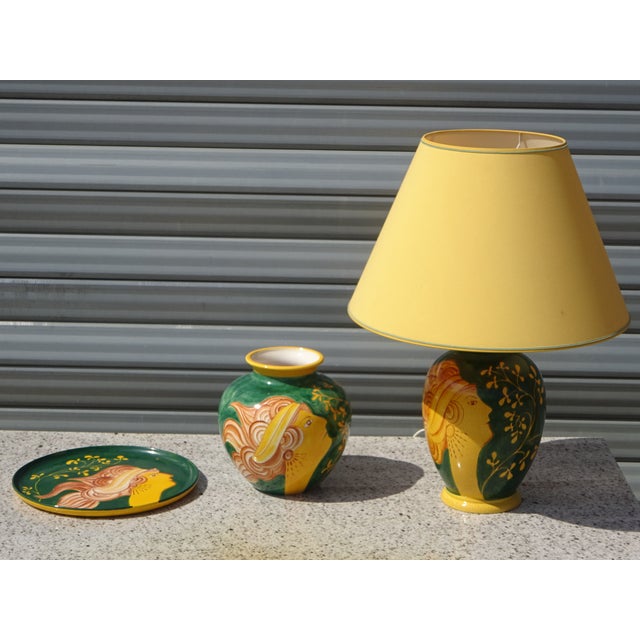 Set of three glazed ceramic pieces by the drimmer factory. Made in the 1980s, attributed to the "nymph of the wave"...