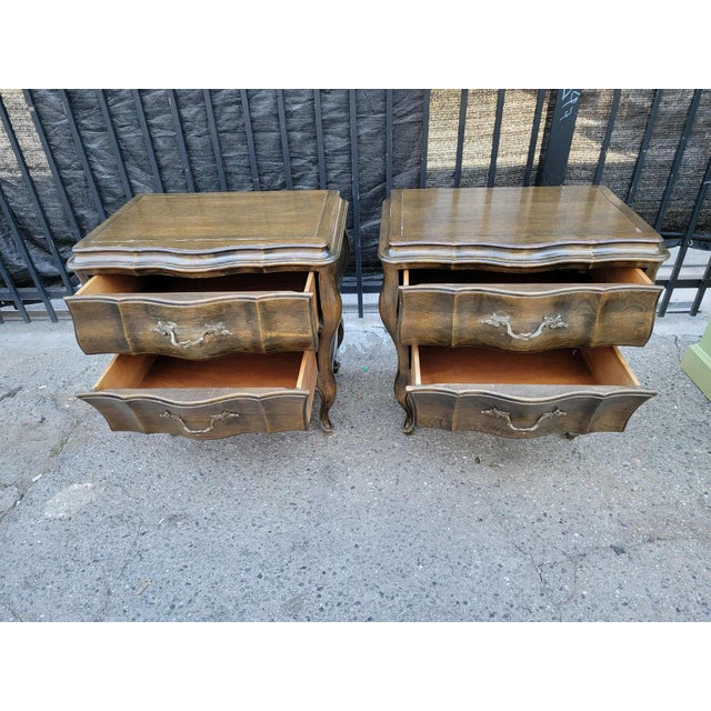1970s Two French Provincial Style Wood Bombay Nightstands. For Sale - Image 16 of 18