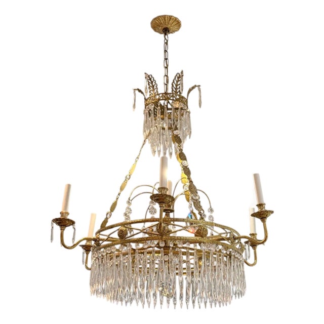 Neoclassical, Bronze, Crystal, Chandelier, Italy, 1950s For Sale
