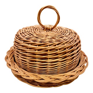 Wicker Dome& Plate Serving Set For Sale
