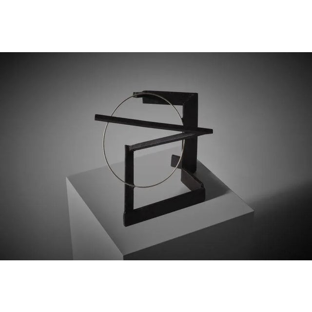 Abstract constructivist metal sculpture by Jean Lascoumes (1937), France 1970s. Modest yet strong geometric forms in thick...