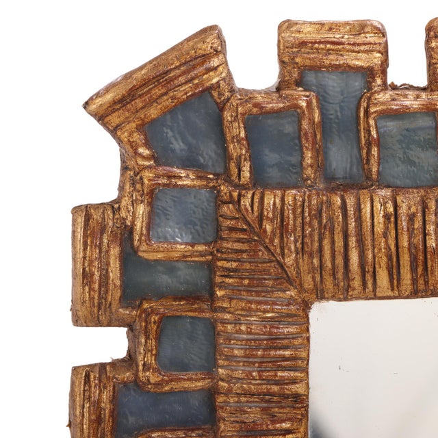Early 21st Century A Small Geometric Blue Resin Mirror in the Manner of Line Vautrin For Sale - Image 5 of 8
