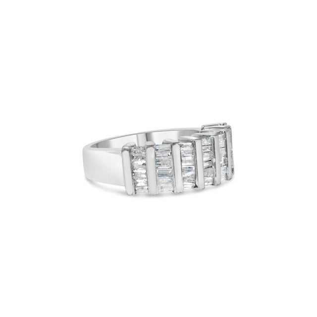 .925 Sterling Silver 1.0 Cttw Baguette Cut Diamond Vertical Channel Fluted Multi-Row Unisex Fashion Wedding Ring (H-I Color, I1-I2 Clarity) Size 7.25 For Sale - Image 4 of 7