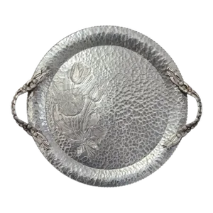 Vintage Mid-Century Aluminum Hammered Tulip Round Tray "Rodney Kent"