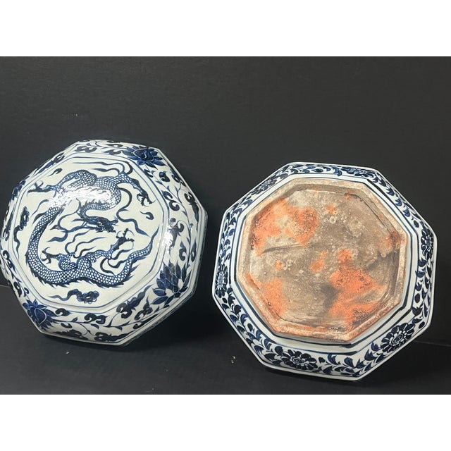 Late 20th Century Chinese Art Porcelain Blue and White Large Lidded Box For Sale In New York - Image 6 of 10