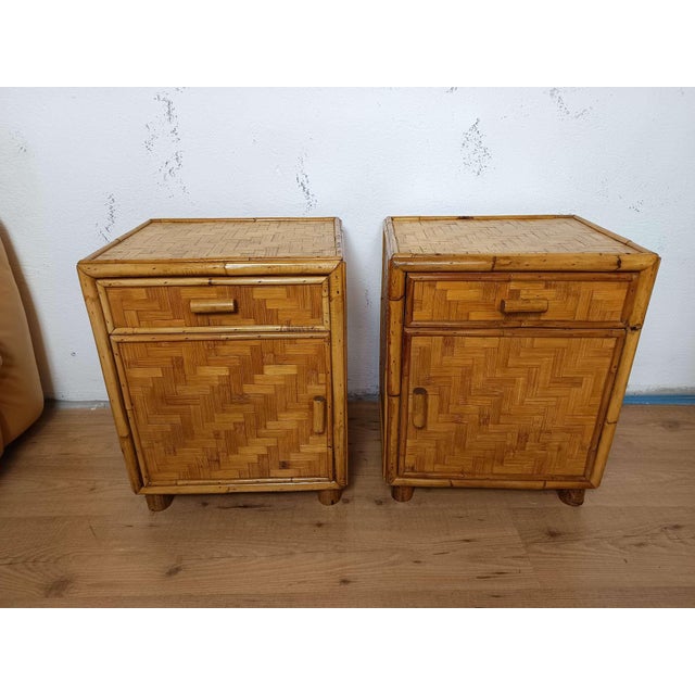 Boho Chic Vintage Bamboo Bedside Tables, 1970s, Set of 2 For Sale - Image 3 of 18