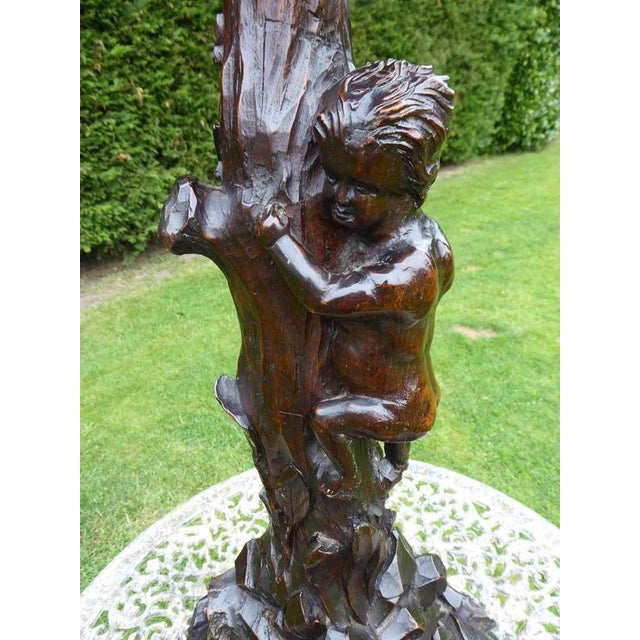 Antique English Carved Figure of a Boy Climbing Plant Stand, 1850 For Sale - Image 3 of 14