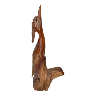 Signed Louisiana Cypress Wooden Heron Bird Sculpture, by Marlin Miller For Sale
