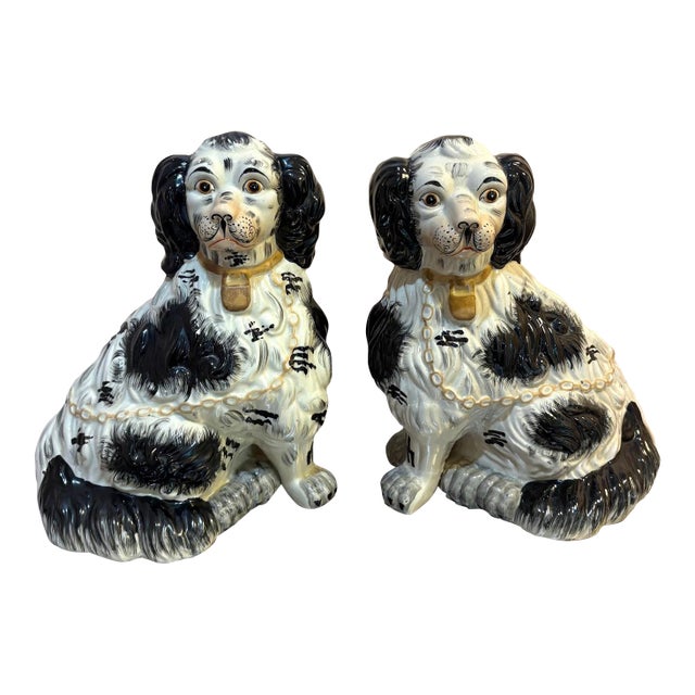 Black/White Large Staffordshire Dogs Pair For Sale