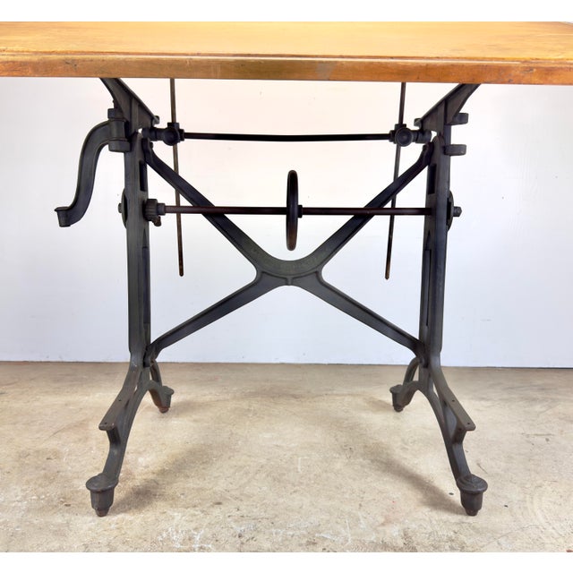 American Antique Industrial Cast Iron Drafting / Drawing / Architects Table by Keuffel and Esser Co., New York For Sale - Image 3 of 12