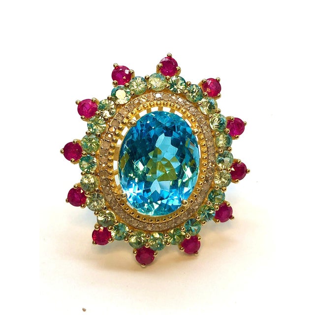 Bochic "Orient" Vintage African Ruby, Emerald, Blue Topaz & Diamond Ring For Sale - Image 17 of 18