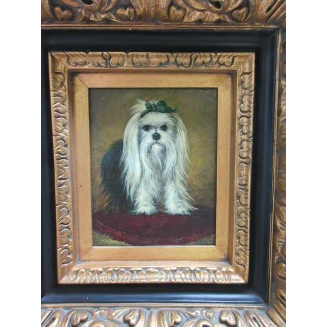 1980s 1980s French Victorian Style Maltese Dog Gold Gilt Carved Frame Art For Sale - Image 5 of 9