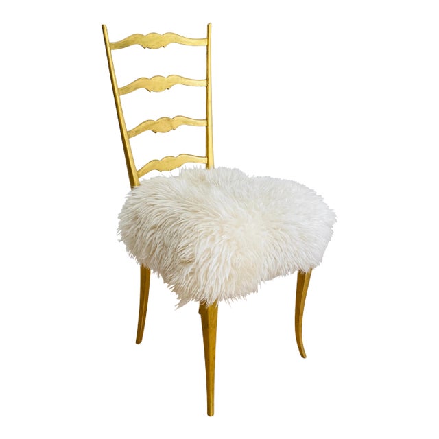 1940s Vintage Italian Gilded Chair with Sheepskin For Sale