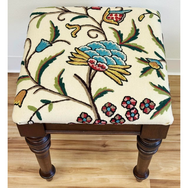Mid 20th Century Vintage Upholstered Bombay Company Turned Wood Stool For Sale - Image 5 of 11