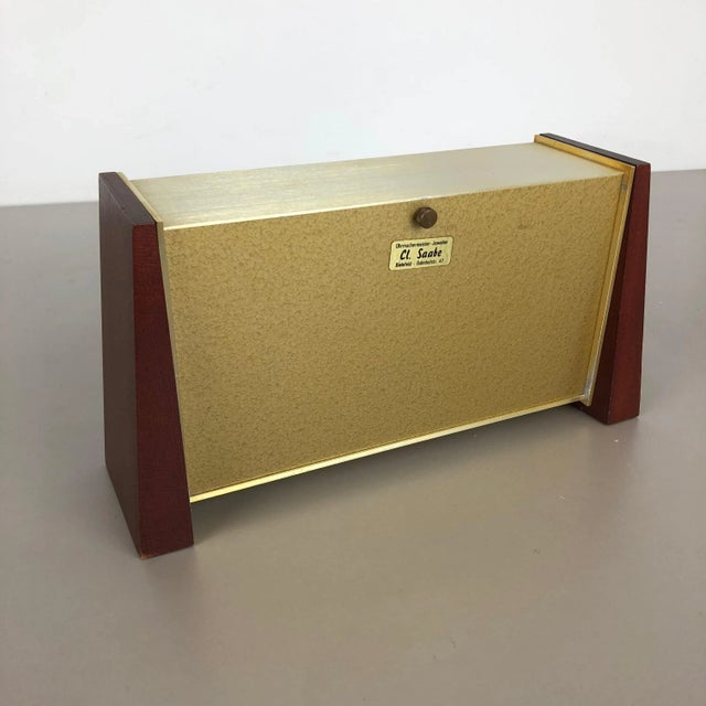 Vintage Modernist Wooden Teak Brass Table Clock from Dugena, Germany, 1960s For Sale - Image 9 of 16