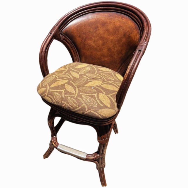 Hooker Furniture 1970s Elevate Your Home Bar With This Set of 3 Premium Hooker Furniture Leather & Rattan Swivel Barstools! For Sale - Image 4 of 10
