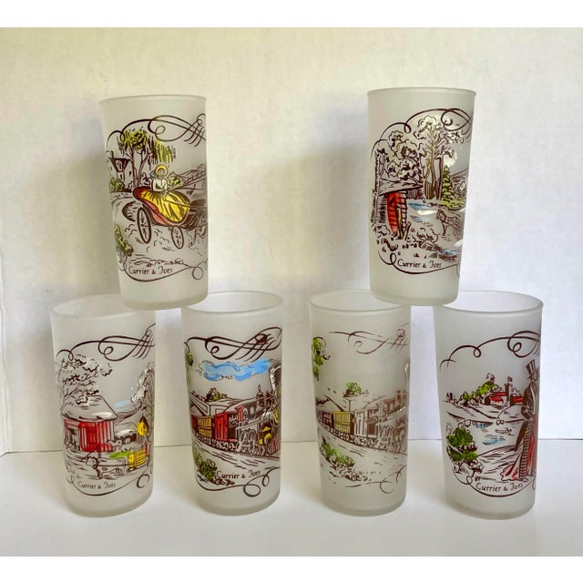 White 1950's Currier and Ives Tumbler Glasses - Set of 6 For Sale - Image 8 of 8