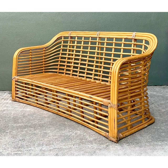 Vintage Stacked Rattan Sofa For Sale - Image 10 of 12