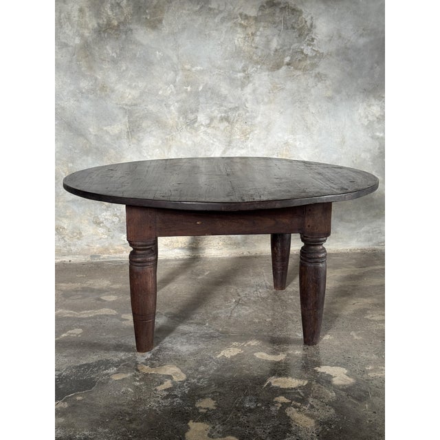 Vintage Round Coffee Table in Indonesian Teak with Turned Legs, 1960s For Sale - Image 15 of 15