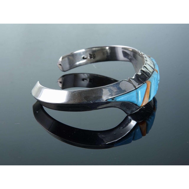Native American Native American Cobblestone Spiny Oyster and Turquoise and sterling cuff bracele For Sale - Image 3 of 7